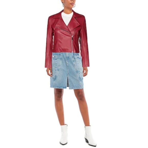 VANESSA SCOTT FAUX LEATHER TASSLE CROPPED JACKET Size: L  Pearlized Mauve - Picture 2 of 4